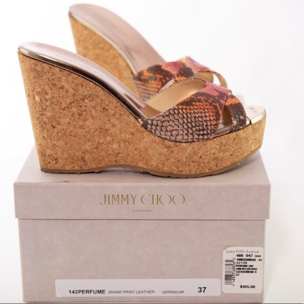 Jimmy Choo Perfume Snake Print Cork Wedge